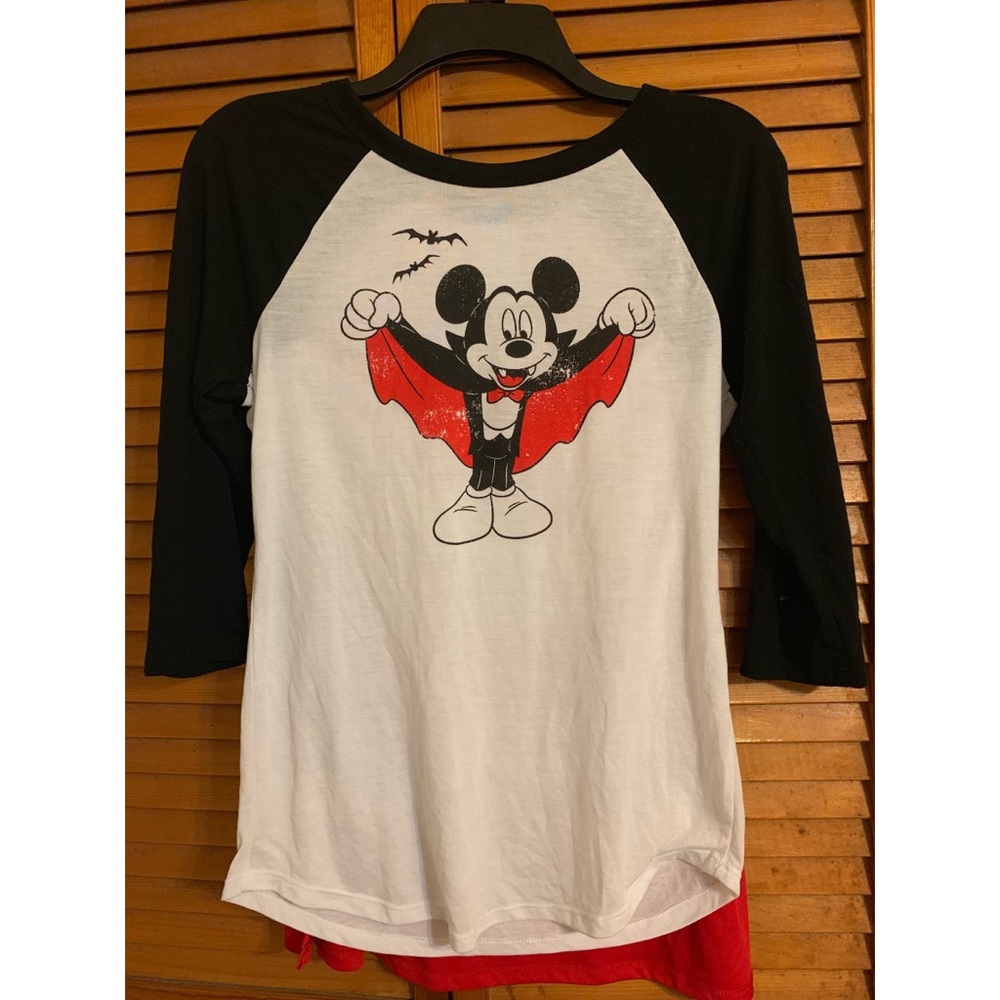 Disney Mickey Mouse Vampire Raglan Tee in Black, White & Red